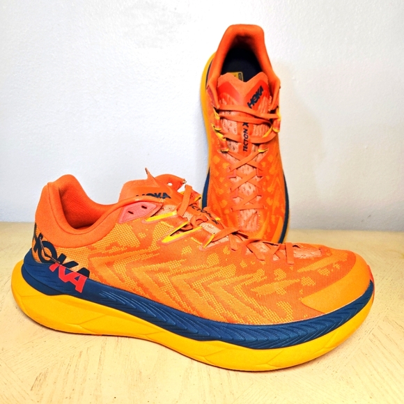 Hoka One One Other - Hoka One One Tecton X Mens 12.5 Trail Running Shoe Carbon Fiber Orange Blue